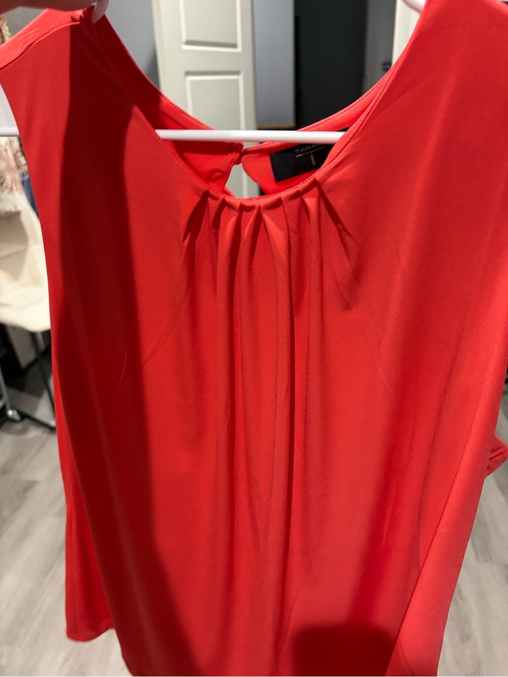 Tahari Red Sleeveless Blouse with Gathered Neckline
